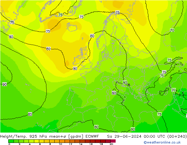 Yükseklik/Sıc. 925 hPa ECMWF Cts 29.06.2024 00 UTC