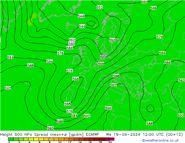 Height 500 hPa Spread ECMWF mer 19.06.2024 12 UTC