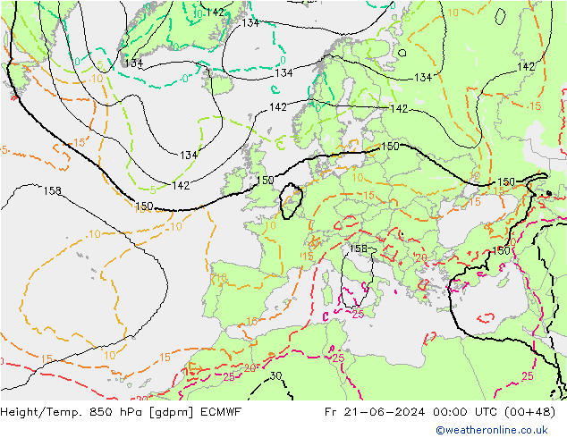 Height/Temp. 850 hPa ECMWF Fr 21.06.2024 00 UTC