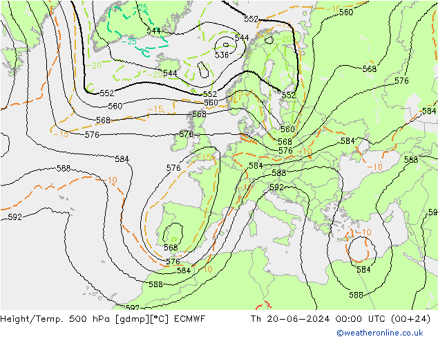 Height/Temp. 500 hPa ECMWF Th 20.06.2024 00 UTC