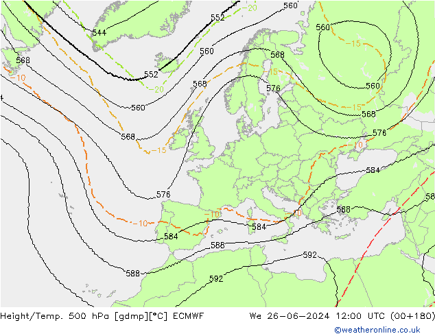 Height/Temp. 500 hPa ECMWF St 26.06.2024 12 UTC