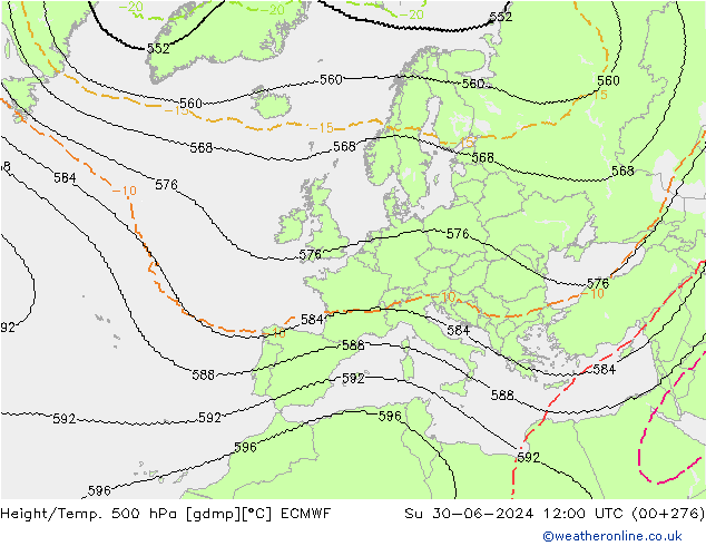 Height/Temp. 500 hPa ECMWF nie. 30.06.2024 12 UTC