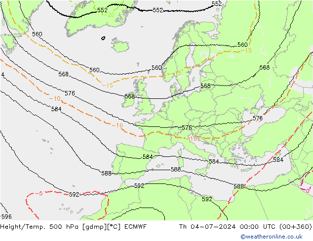 Height/Temp. 500 hPa ECMWF gio 04.07.2024 00 UTC