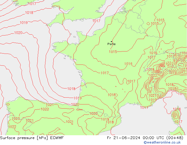 Bodendruck ECMWF Fr 21.06.2024 00 UTC