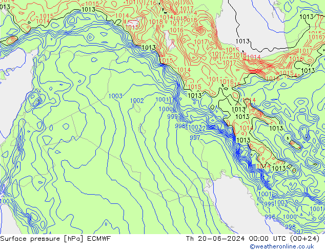 Surface pressure ECMWF Th 20.06.2024 00 UTC