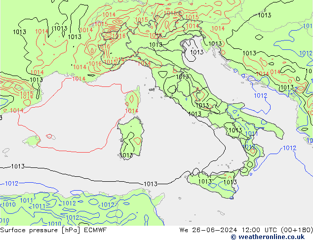 Pressione al suolo ECMWF mer 26.06.2024 12 UTC