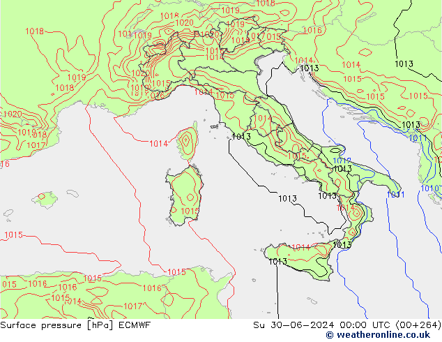 Pressione al suolo ECMWF dom 30.06.2024 00 UTC