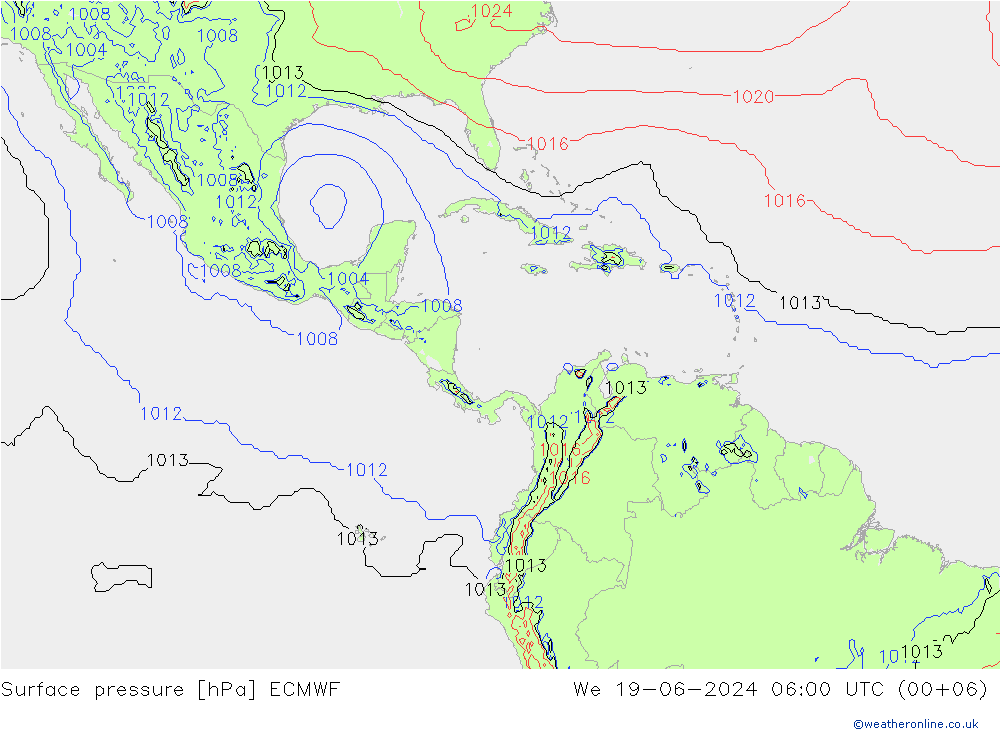 Luchtdruk (Grond) ECMWF wo 19.06.2024 06 UTC