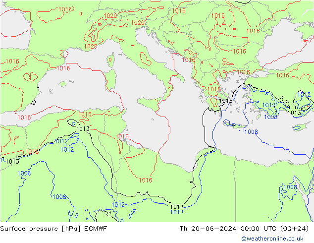 Atmosférický tlak ECMWF Čt 20.06.2024 00 UTC