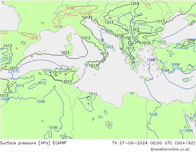 Atmosférický tlak ECMWF Čt 27.06.2024 00 UTC