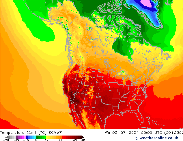 Temperature (2m) ECMWF St 03.07.2024 00 UTC