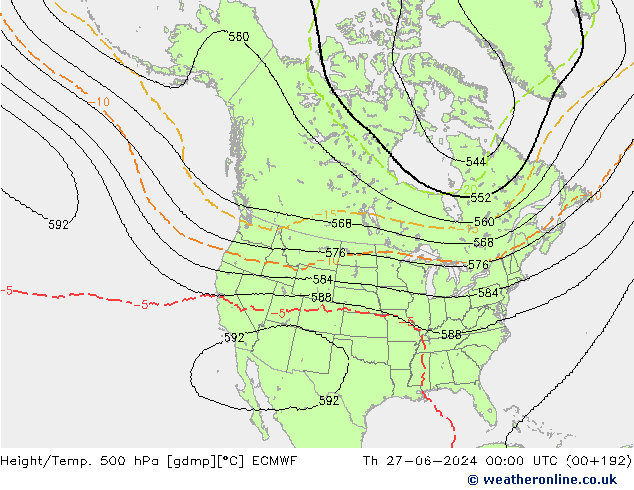 Height/Temp. 500 hPa ECMWF Th 27.06.2024 00 UTC