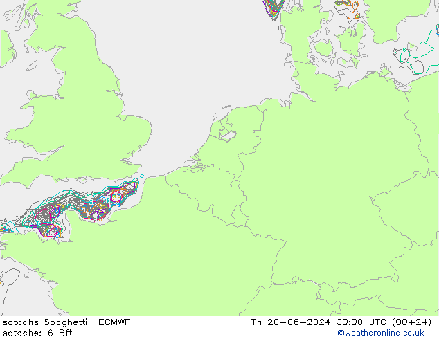 Isotachs Spaghetti ECMWF 星期四 20.06.2024 00 UTC