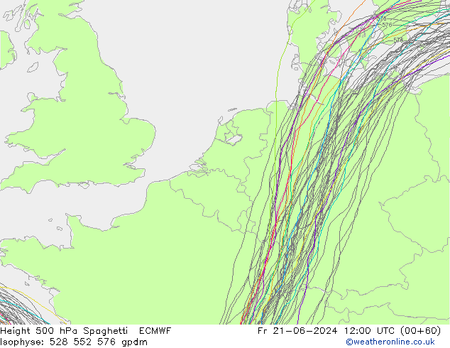 Geop. 500 hPa Spaghetti ECMWF vie 21.06.2024 12 UTC