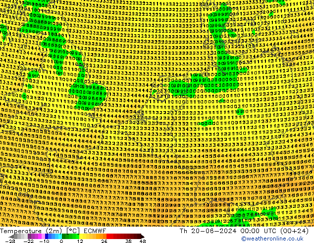 Temperature (2m) ECMWF Th 20.06.2024 00 UTC