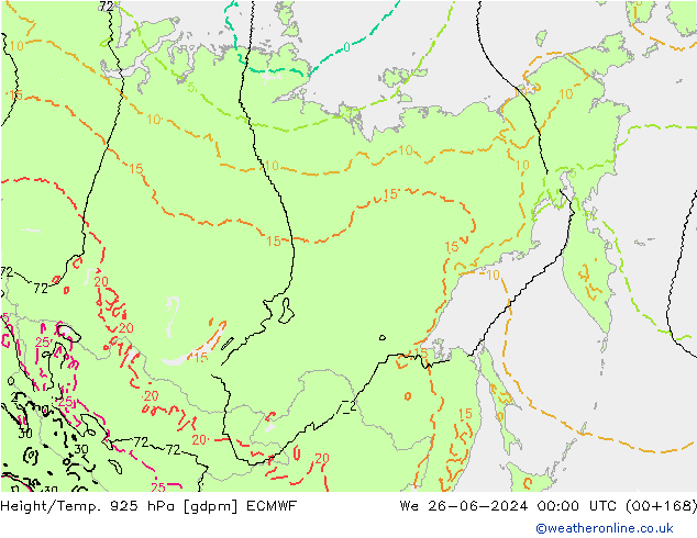 Height/Temp. 925 hPa ECMWF śro. 26.06.2024 00 UTC