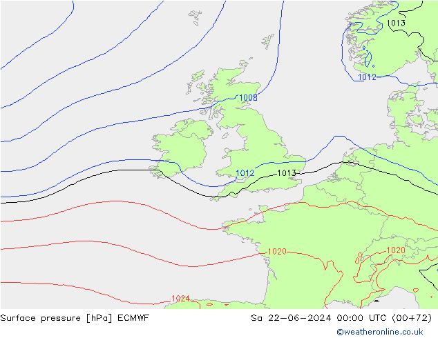 Atmosférický tlak ECMWF So 22.06.2024 00 UTC