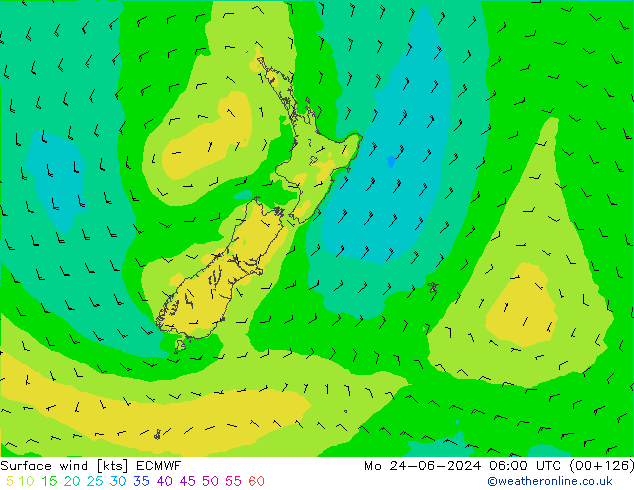 Surface wind ECMWF Po 24.06.2024 06 UTC