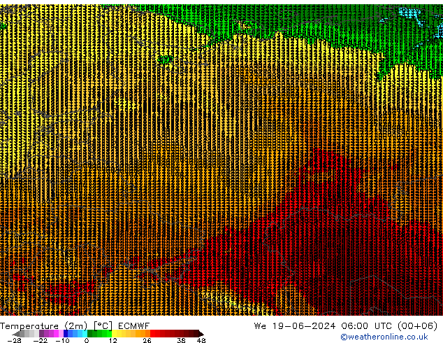 Temperaturkarte (2m) ECMWF Mi 19.06.2024 06 UTC