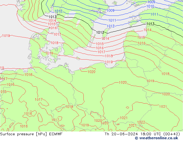 Surface pressure ECMWF Th 20.06.2024 18 UTC