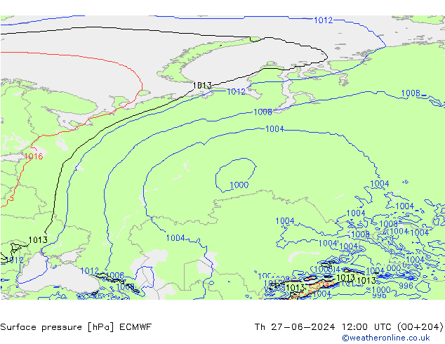 Luchtdruk (Grond) ECMWF do 27.06.2024 12 UTC