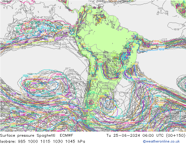 Pressione al suolo Spaghetti ECMWF mar 25.06.2024 06 UTC