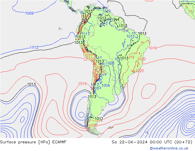 Bodendruck ECMWF Sa 22.06.2024 00 UTC