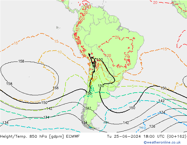 Height/Temp. 850 hPa ECMWF Tu 25.06.2024 18 UTC