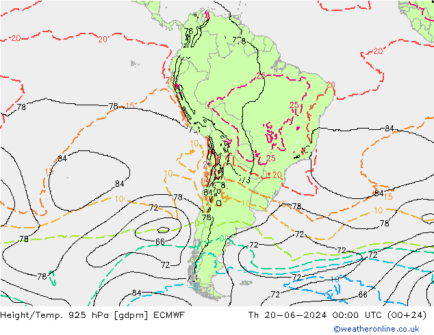 Height/Temp. 925 hPa ECMWF Th 20.06.2024 00 UTC