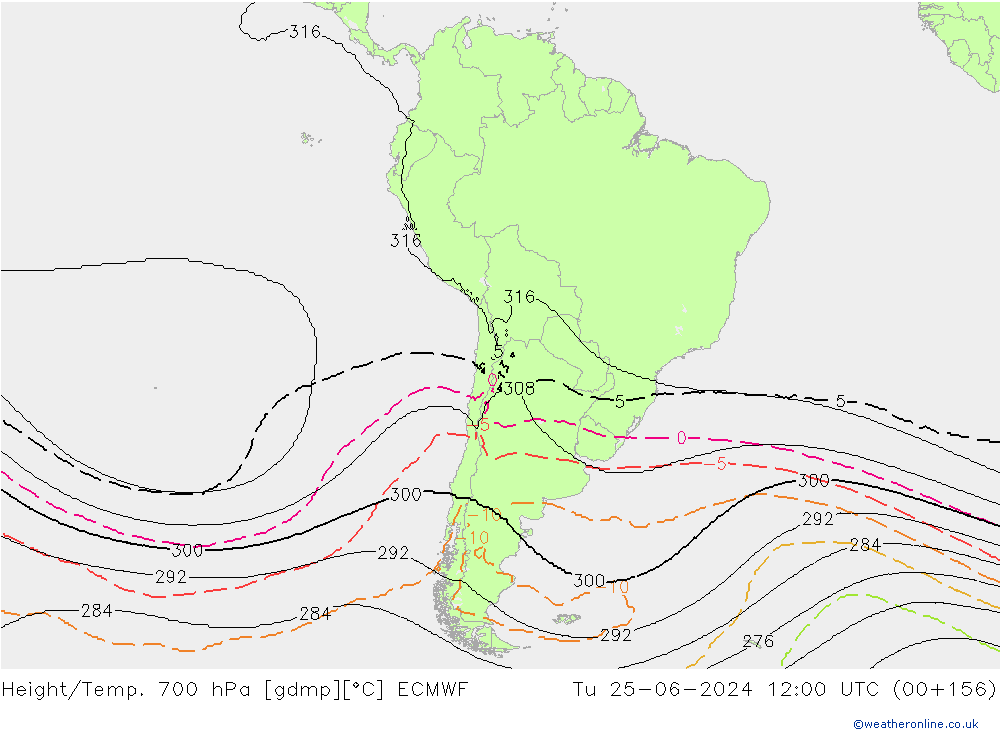 Height/Temp. 700 hPa ECMWF Tu 25.06.2024 12 UTC