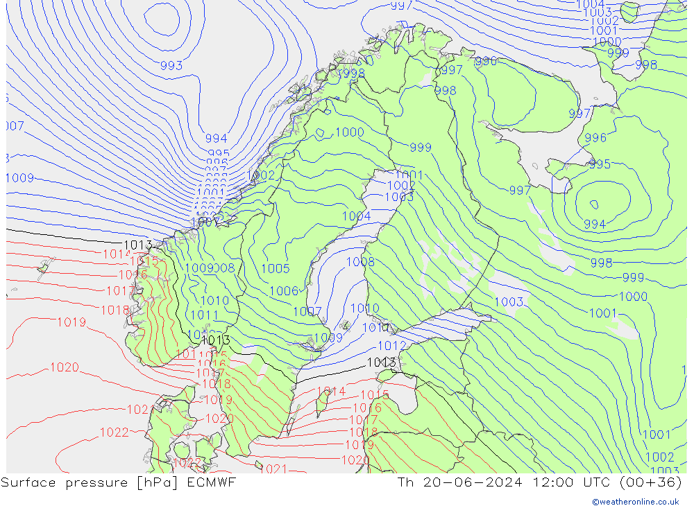 Pressione al suolo ECMWF gio 20.06.2024 12 UTC