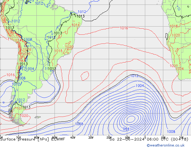 Surface pressure ECMWF Sa 22.06.2024 06 UTC