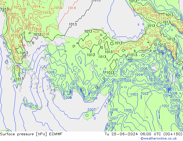 Luchtdruk (Grond) ECMWF di 25.06.2024 06 UTC