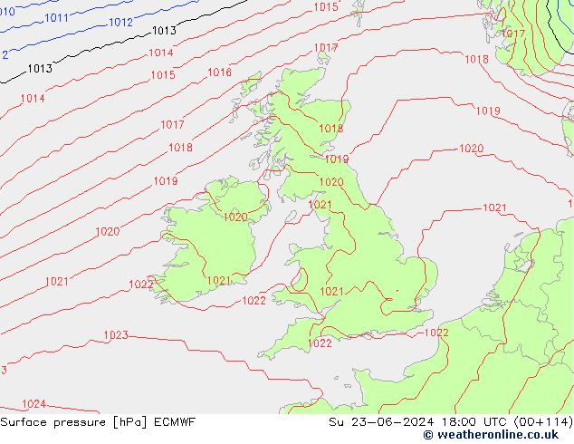 Presión superficial ECMWF dom 23.06.2024 18 UTC