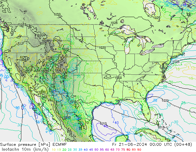 Isotachs (kph) ECMWF Sex 21.06.2024 00 UTC