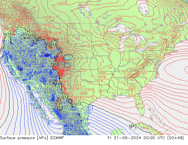 Luchtdruk (Grond) ECMWF vr 21.06.2024 00 UTC