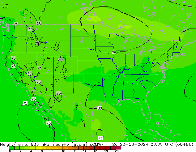 Height/Temp. 925 hPa ECMWF  23.06.2024 00 UTC