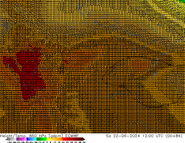 Height/Temp. 850 гПа ECMWF сб 22.06.2024 12 UTC