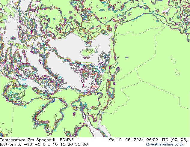 température 2m Spaghetti ECMWF mer 19.06.2024 06 UTC