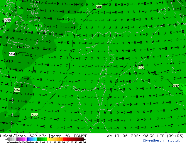 Height/Temp. 500 hPa ECMWF St 19.06.2024 06 UTC