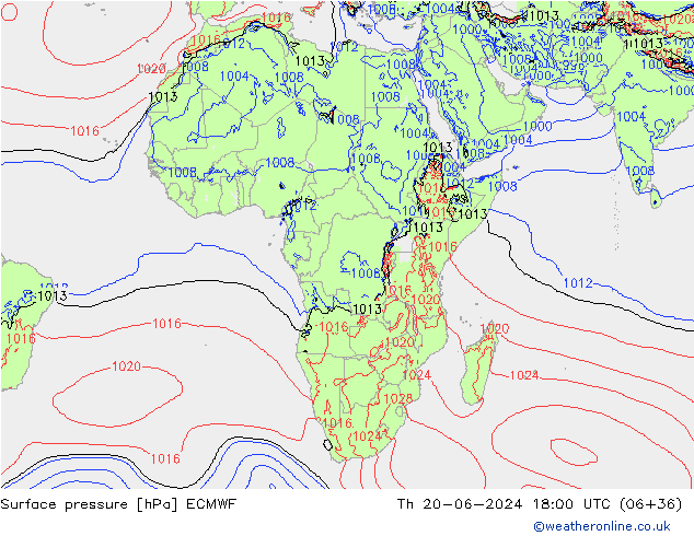 Pressione al suolo ECMWF gio 20.06.2024 18 UTC