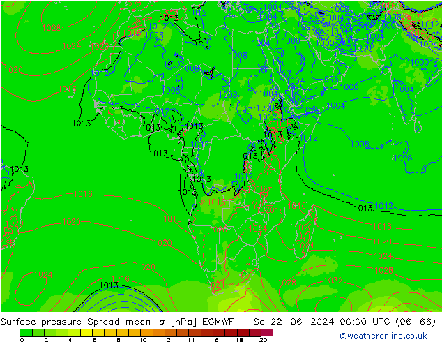 Luchtdruk op zeeniveau Spread ECMWF za 22.06.2024 00 UTC