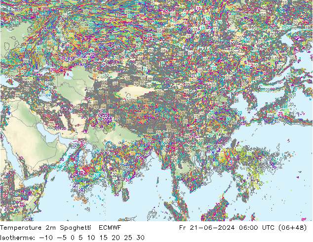 température 2m Spaghetti ECMWF ven 21.06.2024 06 UTC