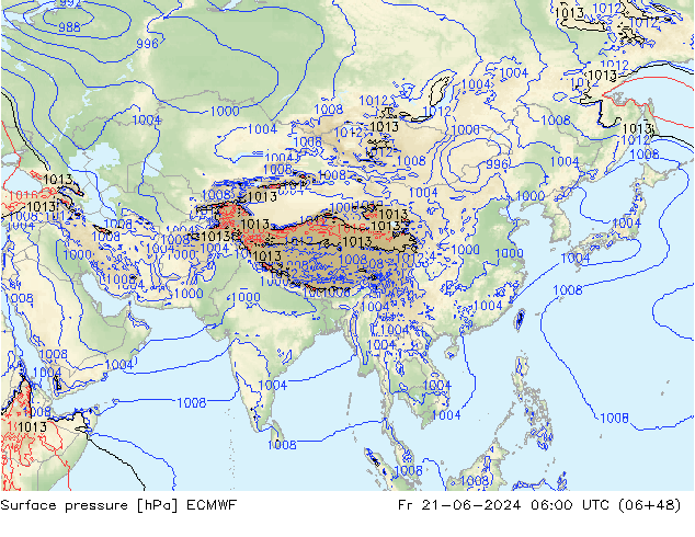 Luchtdruk (Grond) ECMWF vr 21.06.2024 06 UTC