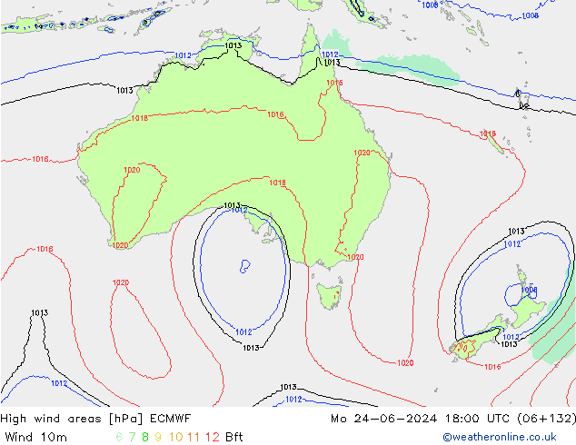 yüksek rüzgarlı alanlar ECMWF Pzt 24.06.2024 18 UTC