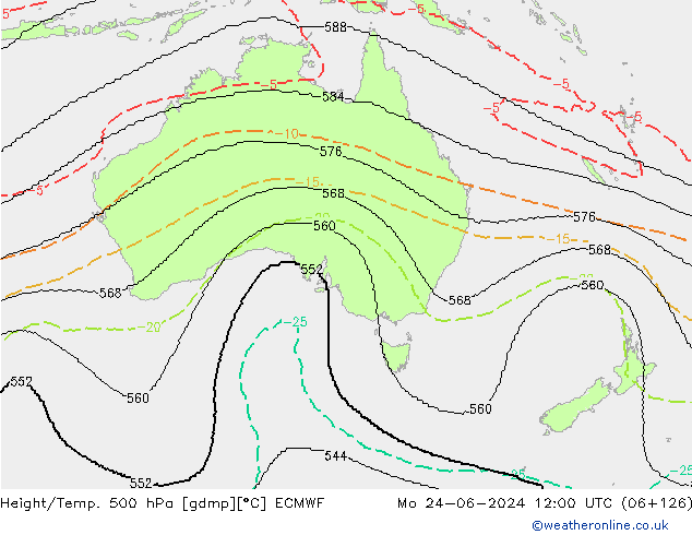 Height/Temp. 500 hPa ECMWF Seg 24.06.2024 12 UTC