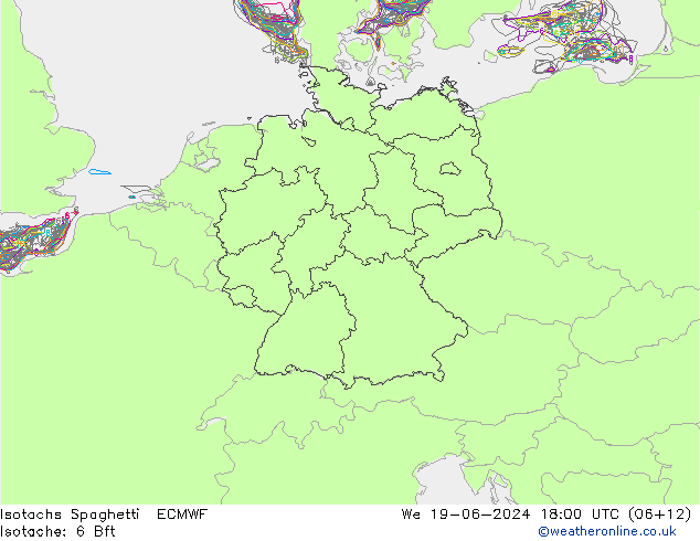 Isotachs Spaghetti ECMWF 星期三 19.06.2024 18 UTC