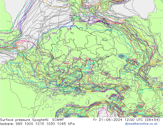 Atmosférický tlak Spaghetti ECMWF Pá 21.06.2024 12 UTC