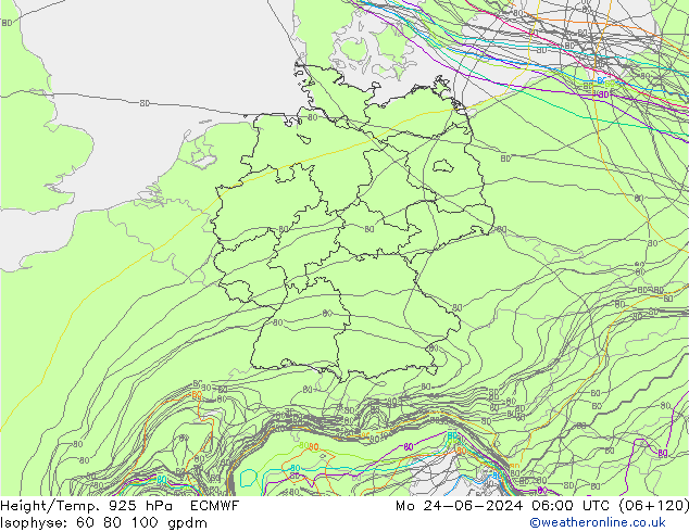 Height/Temp. 925 hPa ECMWF lun 24.06.2024 06 UTC