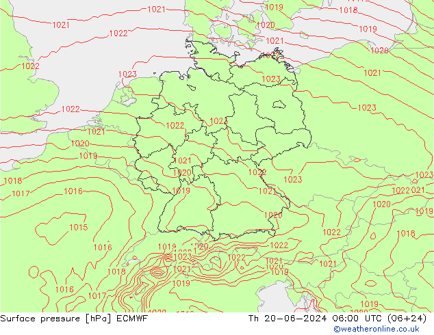 Presión superficial ECMWF jue 20.06.2024 06 UTC